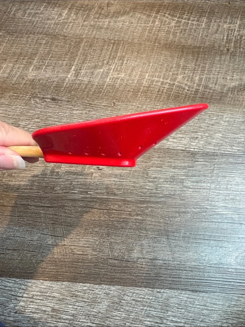 Le Creuset Gourmet Slotted Silicone Spatula Red With Wood Handle Made In USA